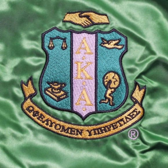 AKA MEDIUM Greek Apparel Cropped Satin Varsity Jacket - Picture 3 of 6